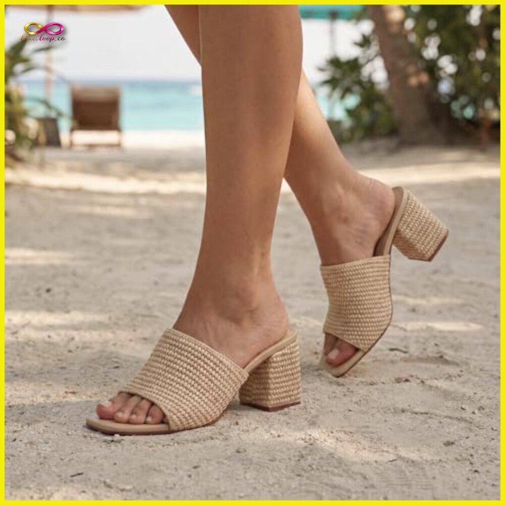 Raffia Woven Block Heel Sandals Slip On Wedge Casual Beach Summer - Picture 2 of 7